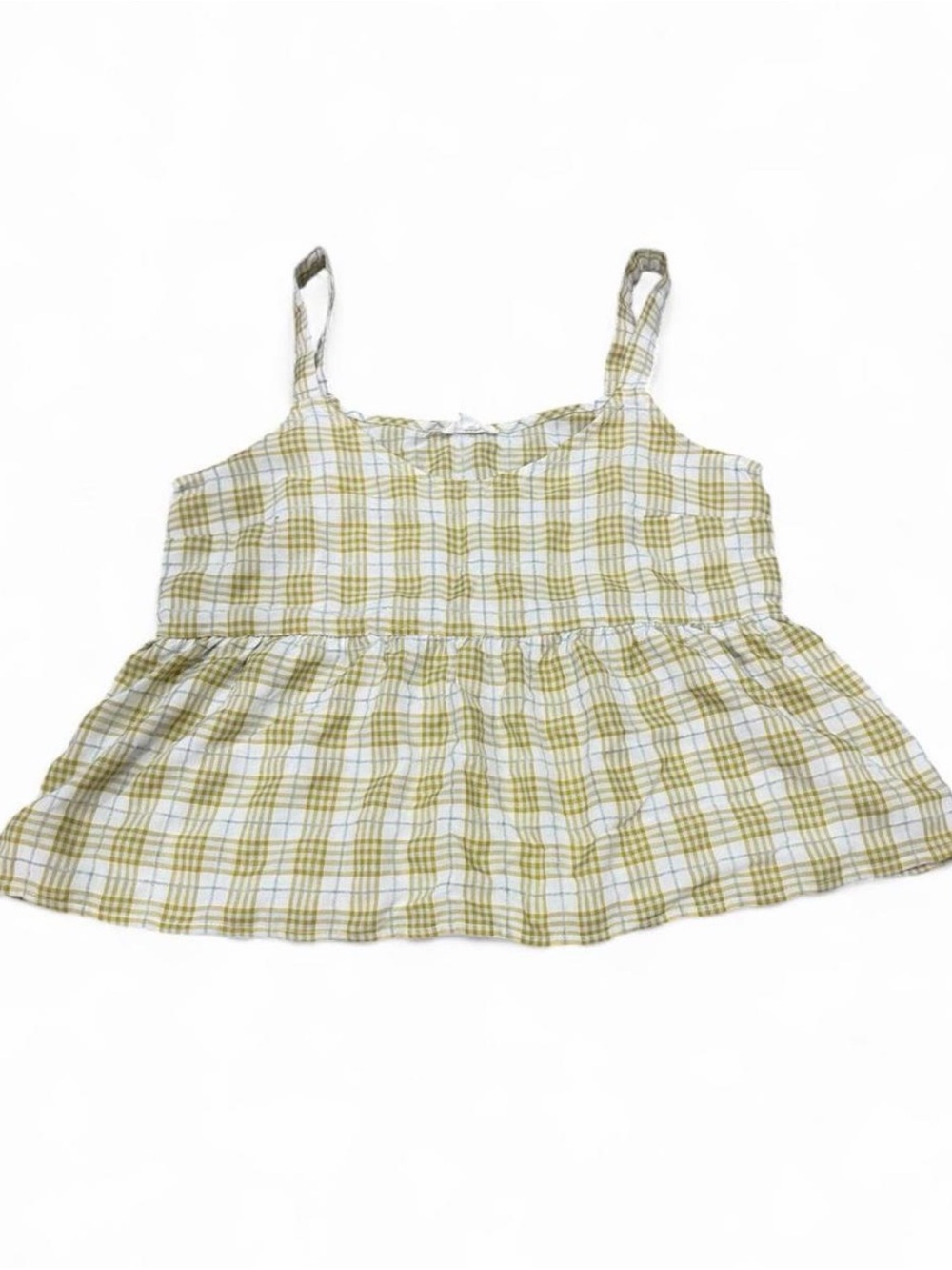 Blu Pepper Yellow & White Plaid Thin Strap Peplum Cami